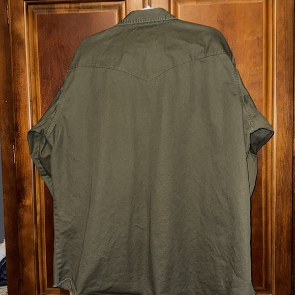 Wrangler Shirt Pearl Snap Army Green size 2XL Tall Heavy Cottom/Canvas Like - Picture 5 of 5